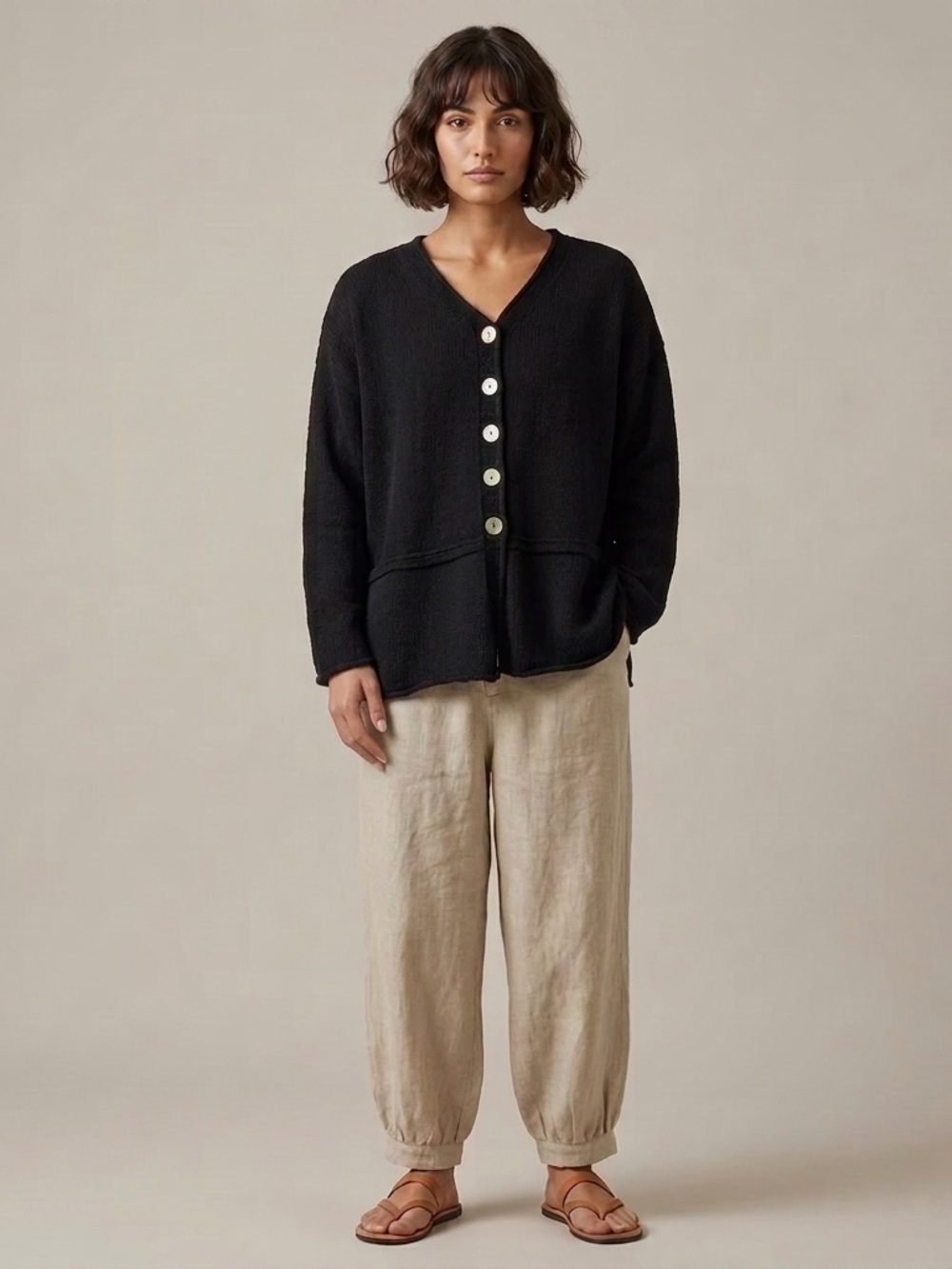 Vintage Handmade Black Oversized Cotton Cardigan - M/L - Picture 9 of 10
